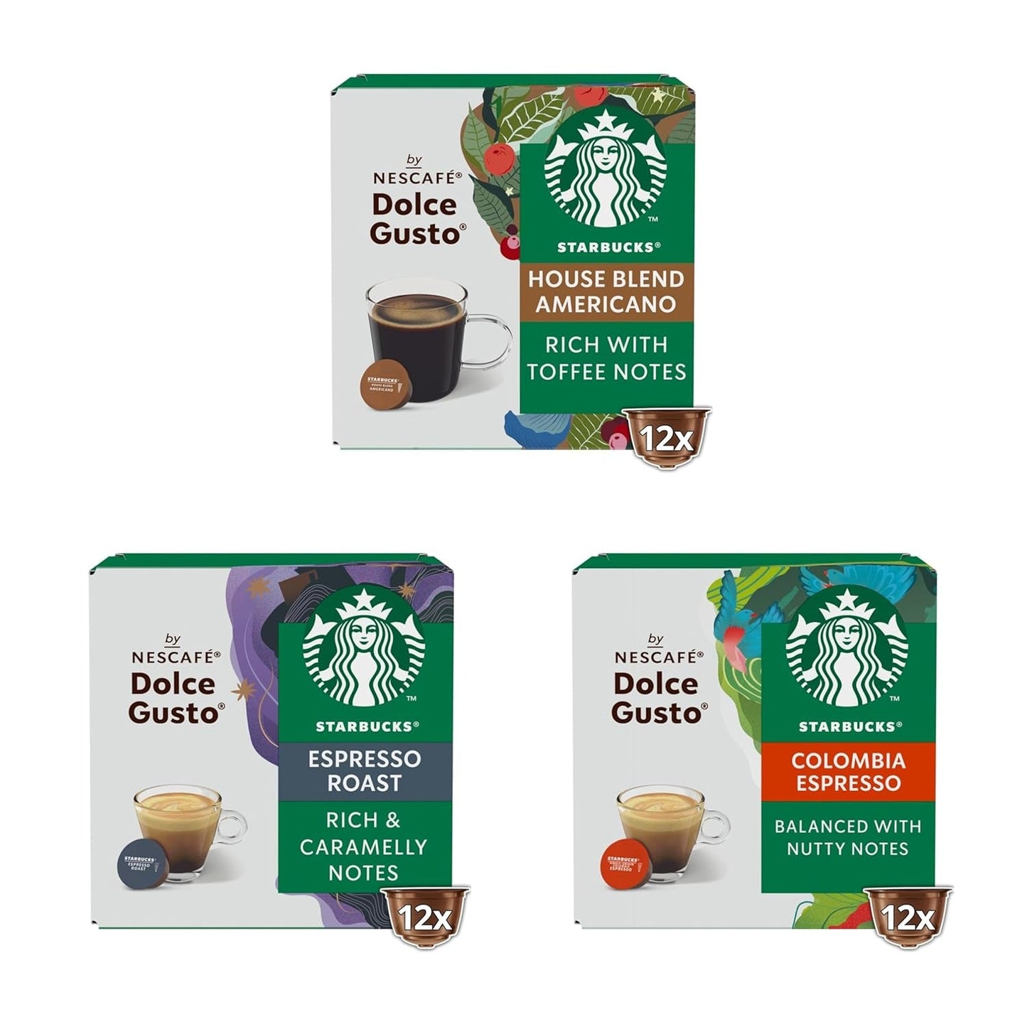 STARBUCKS Probierset, Espresso-Varianten by Nescafé Dolce Gusto Kaffeekapseln 6 x 12 (72 Kapseln) - Exklusiv na Amazon