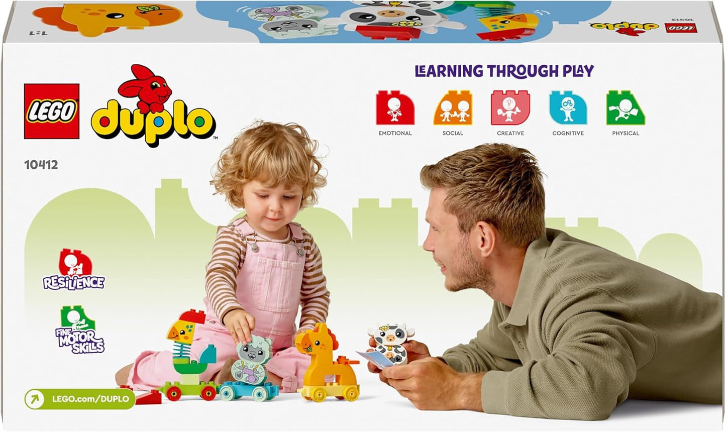 LEGO DUPLO Pociąg ze zwierzętami, zabawkowy pociąg z kołami, kreatywne budowanie i przebudowywanie figurek zwierząt, zabawka edukacyjna dla małych dzieci, prezent urodzinowy dla miłośników zwierząt dziewcząt i chłopców w wieku 1,5 roku 10412 Zestawy do budowania Besuche den LEGO-Store