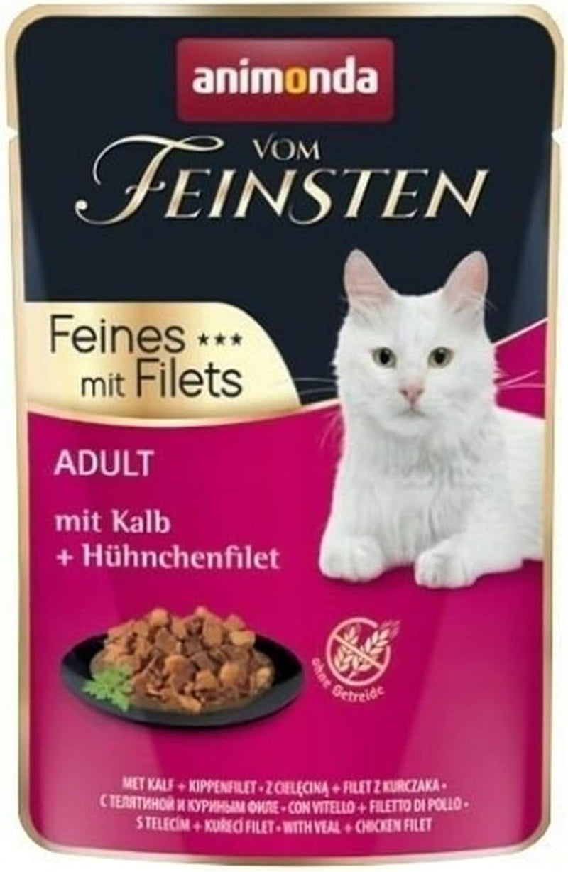animonda vom Feinsten mit Filety, Katzenfutter nass mit Kalb + Hühnchenfilet, 18 porcji beutel (18 x 85 g), getreidefreies Katzen Nassfutter ohne Zucker, mit fleischigen Składnik