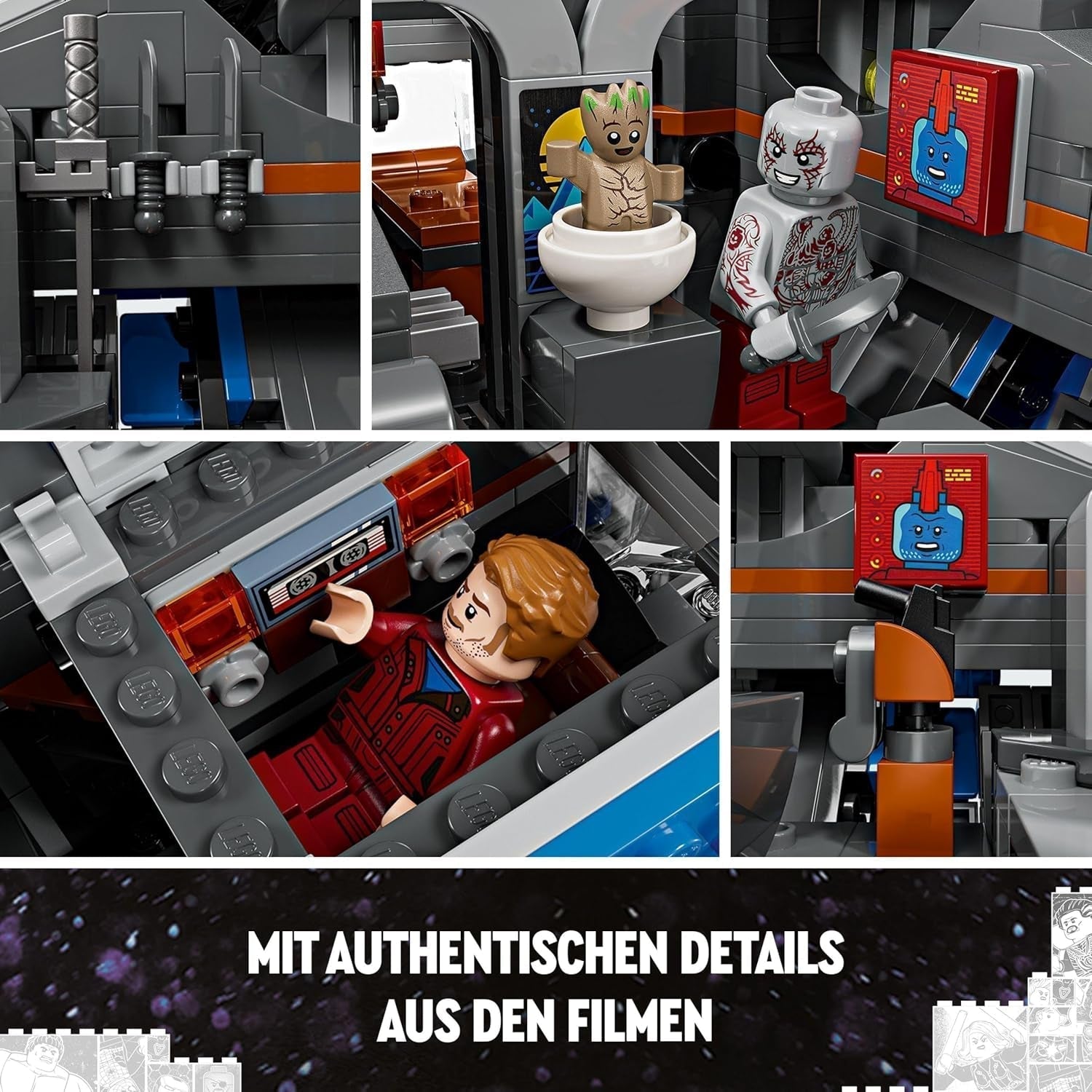 LEGO Marvel Strażnicy Galaktyki: Budowa statku kosmicznego w Mediolanie Model statku kosmicznego z 4 minifigurkami superbohaterów Ulotka Avengers na kosmiczne przygody Prezent dla chłopców i dziewcząt 76286 Zestawy do budowania Zobacz sklep LEGO