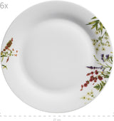 Mäser Herbal Garden 4-osobowy 18-częściowy, szczegółowy zestaw obiadowy w kwiaty, zawierający talerze obiadowe, talerze do zupy i talerze deserowe, porcelana, biały