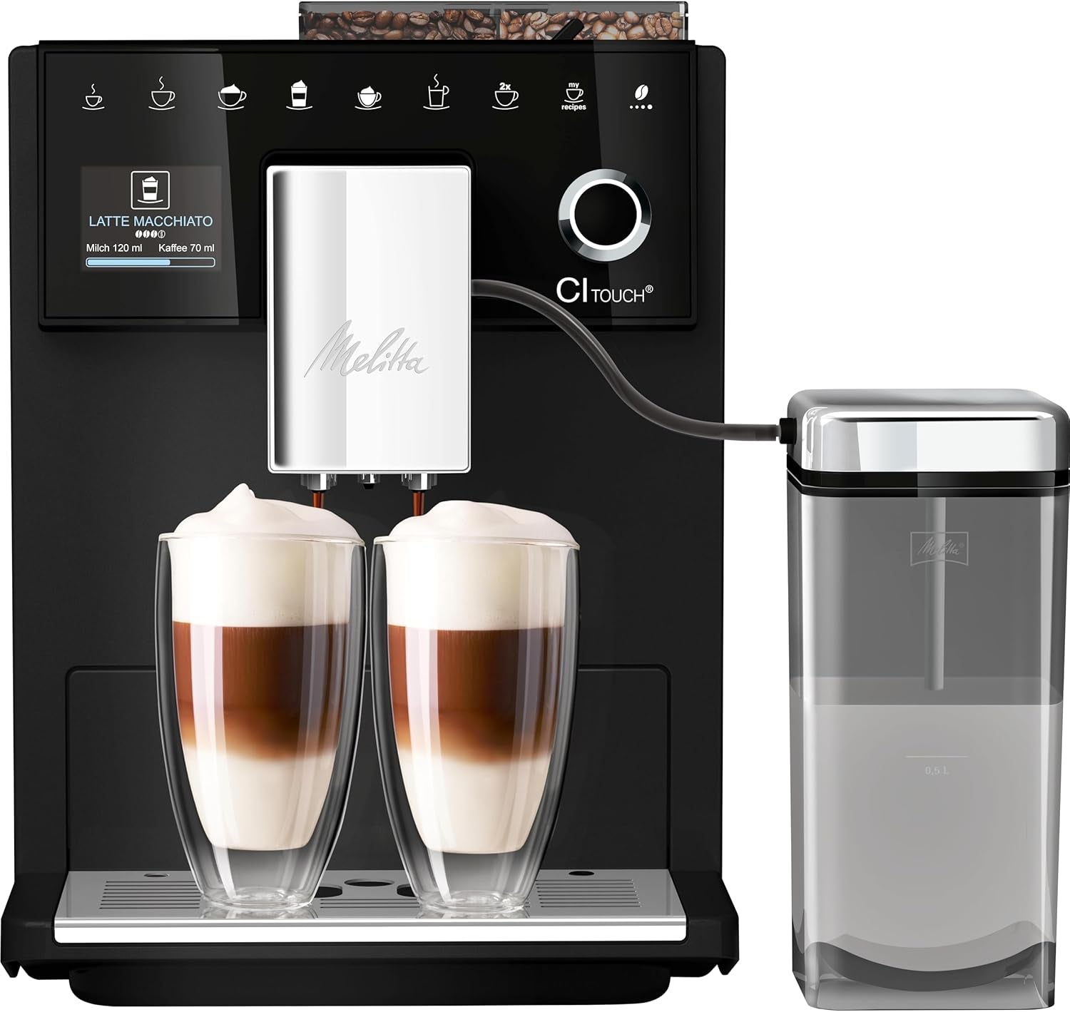 Melitta CI Touch - W pełni automatyczny ekspres do kawy z systemem mlecznym, ekspres ze zintegrowanym młynkiem do kawy i spieniaczem do mleka, m.in. do espresso lub cappuccino, srebrny