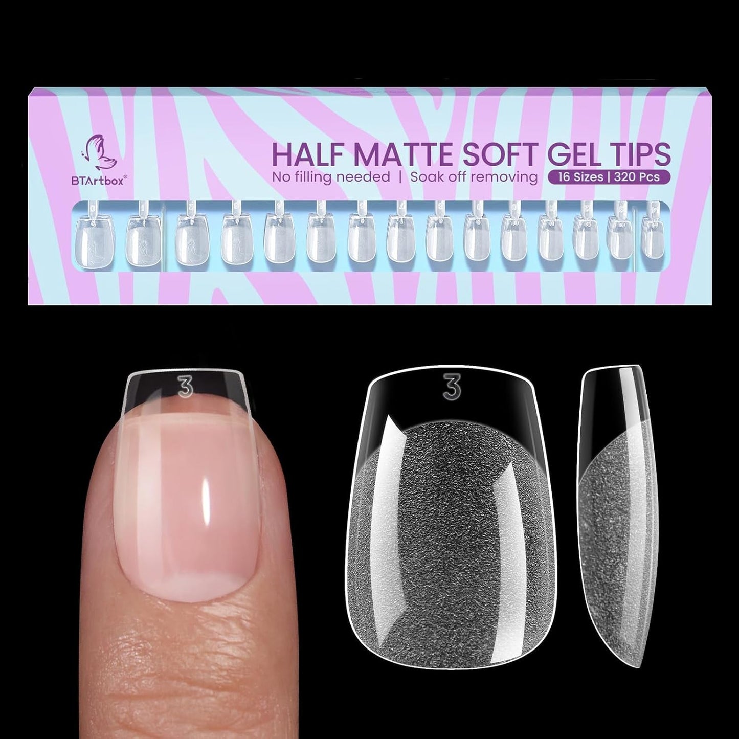 Btartbox Extra Short Migdałowe Tipsy - Full Cover Gel X Soft XS Żelowe Tipsy - Wstępnie ukształtowane Półmatowe Do Salonu Szerokich Paznokci 320 Szt