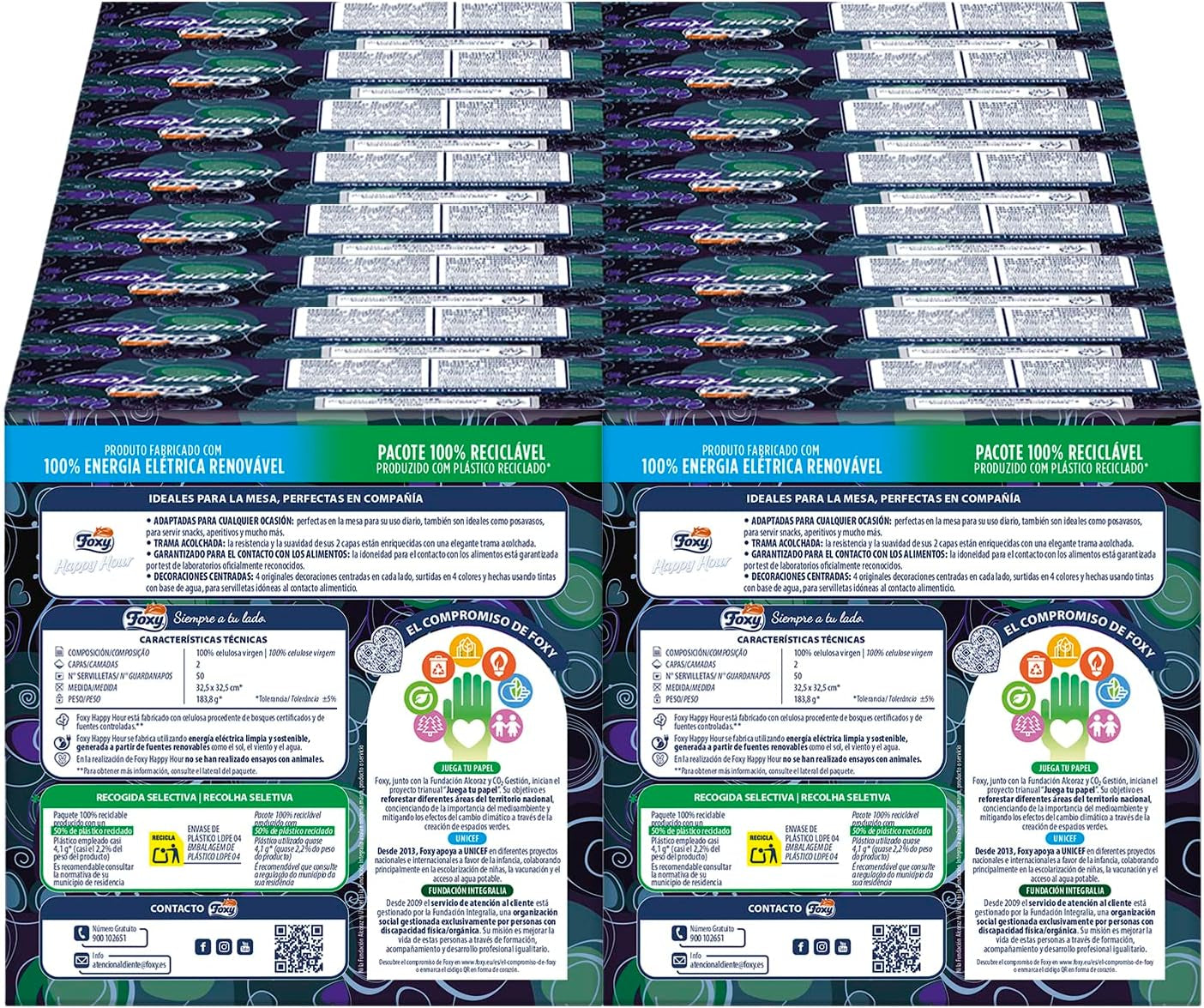 Szczęśliwa godzina | Chusteczki dwuwarstwowe | 16 opakowań À 50 sztuk À 33 X 33 Cm | Certyfikat FSC | 100% energii odnawialnej | Opakowania nadające się do recyklingu, wykonane z plastiku pochodzącego z recyklingu