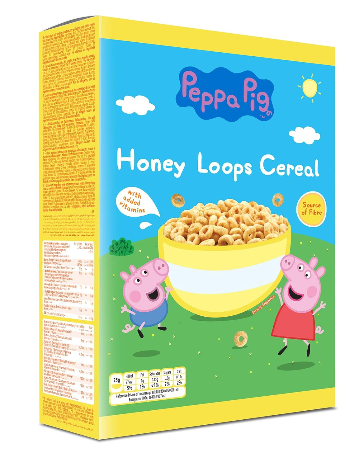 Peppa Pig Honey Loops Płatki zbożowe, Knusprige Vollkorn Frühstückscerealien Mit Zugesetzten Witaminy, opakowanie 1Er (1 X 375 g) Płatki zbożowe Naty Shop Świnka Peppa