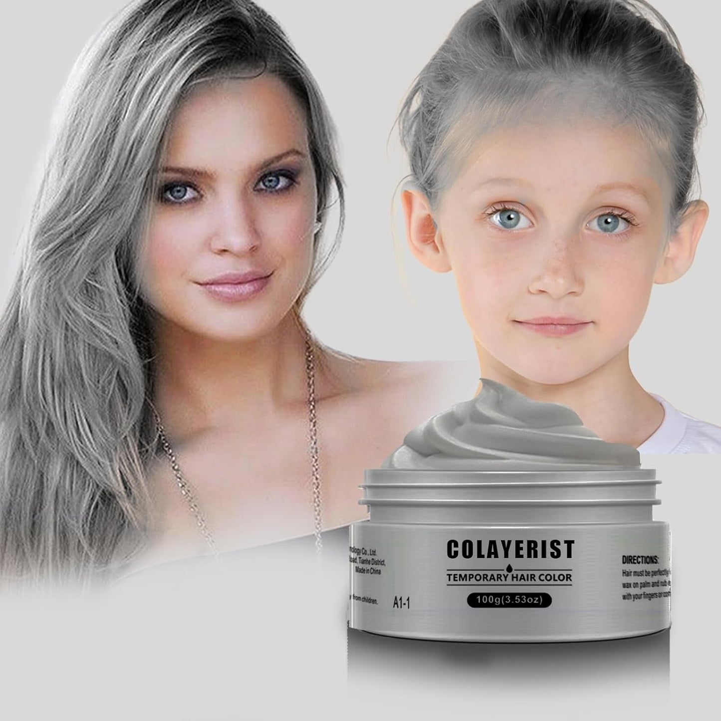 COLAYERIST Tymczasowo zmywalna farba do włosów w kolorze czarnym Wosk do farbowania włosów dla mężczyzn i kobiet Tusz do rzęs na imprezę lub Cosplay Produkty do koloryzacji bez bałaganu Naty Shop Farba do włosów srebrnoszara