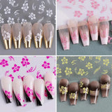 8 Stück Hibiskus Nagelsticker, 3D Selbstklebende Blumen Nagelaufkleber, Weiß Rosa Gelb Magenta Sommer Neonail naklejka, Nail Art Zubehör Nagel Deko für Frauen