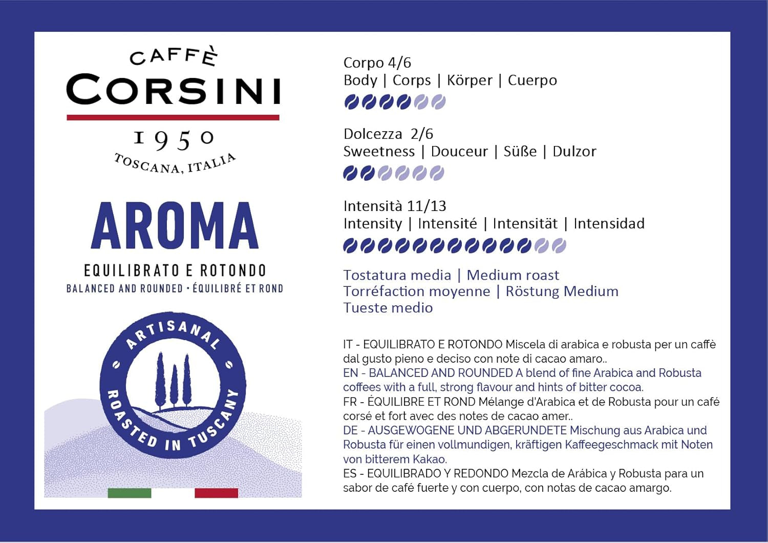 Caffè Corsini - Zestaw Aromatische Kaffeebohnen Der Perfekte Morgen, Ausgewählter Kaffee, 2x500g + 1Kg Zestaw Gesamtes 2Kg