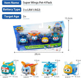 Super Wings Super Zwierzęta 4 szt. Shine, Golden Boy, Jerome, Ellie Przełączany wyraz twarzy Efekt błyskawicy Przenośna zabawka dla 3 4 5 6 7 8 lat Chłopiec Dziewczyna 2 cale Figurki Naty Shop