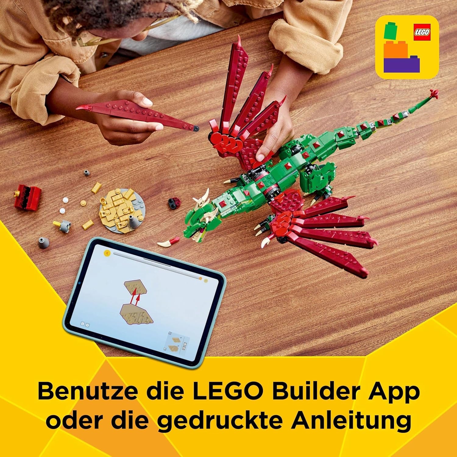 LEGO Creator 3w1 Zielony smok - Zabawka - Możliwość przekształcenia w węża morskiego lub feniksa - Zabawka do budowania zwierząt dla dzieci - Prezent dla chłopców i dziewcząt od 9 lat 31161 Zestawy do budowania Besuche den LEGO-Store