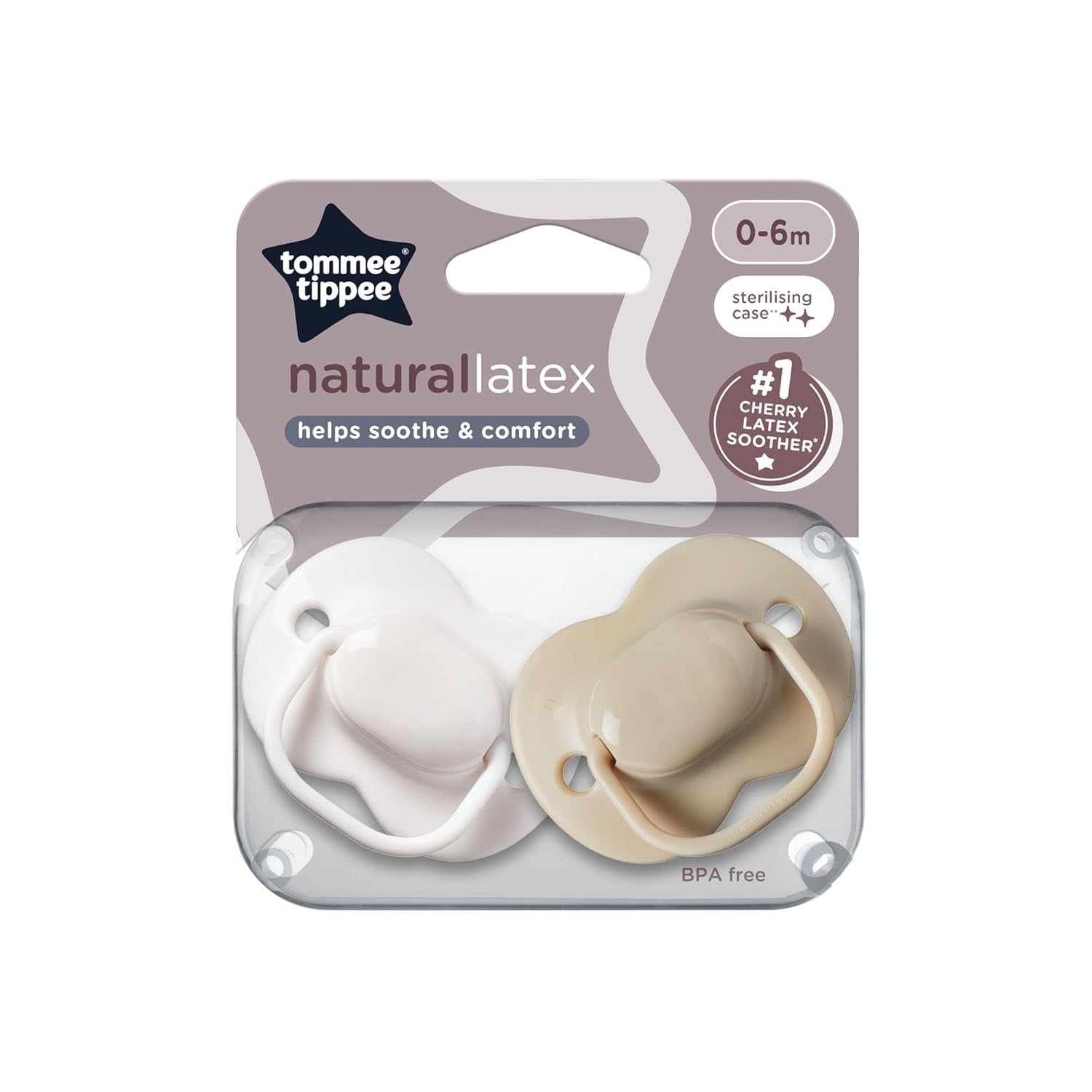 Tommee Tippee Cherry Smoczki lateksowe 0-6 miesięcy 2 opakowania 100% naturalne lateksowe smoczki