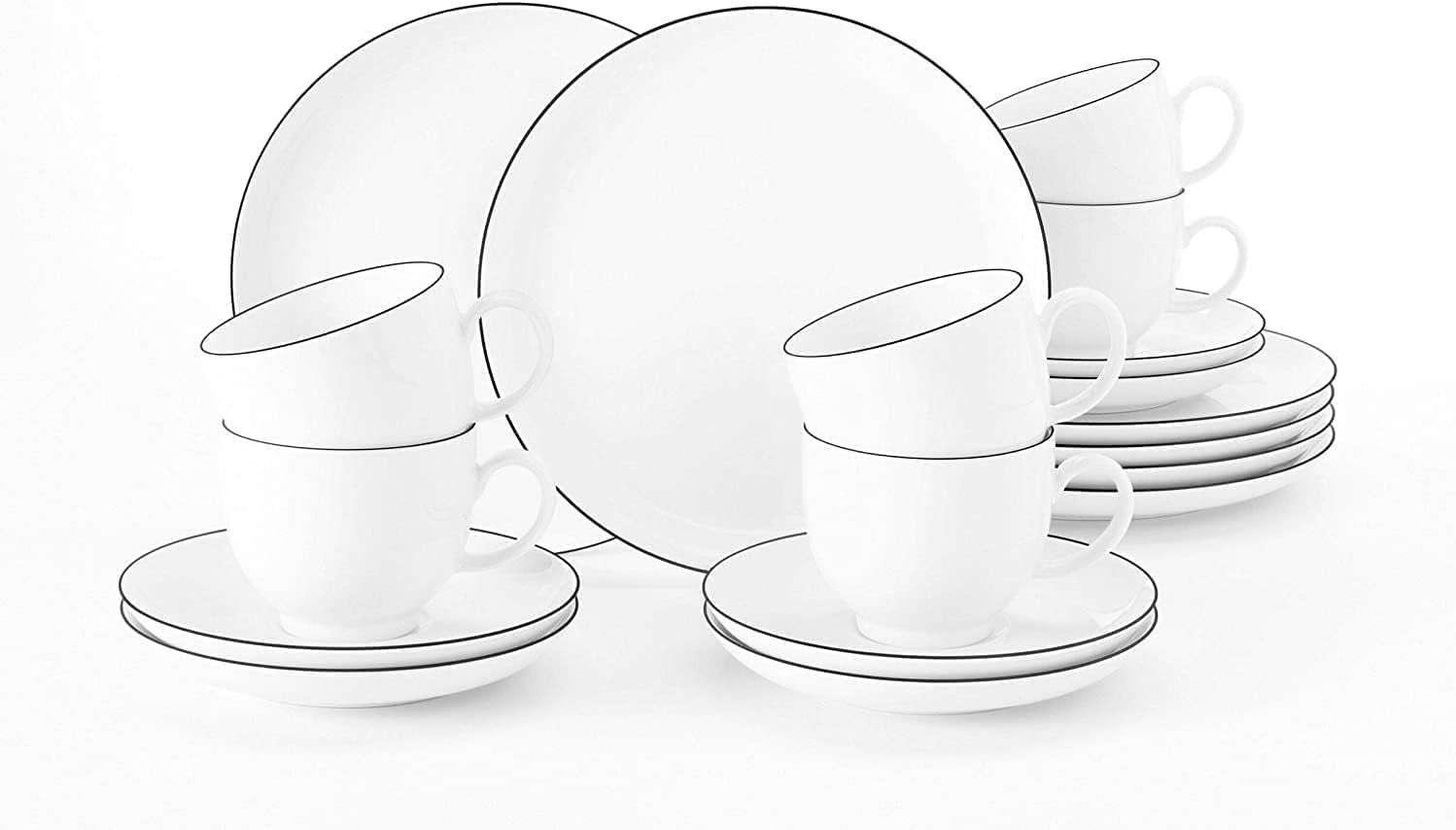 Seltmann Weiden - Lido Black Line - 36-częściowy zestaw zastawy stołowej - porcelana (w tym 6 kubków do kawy)