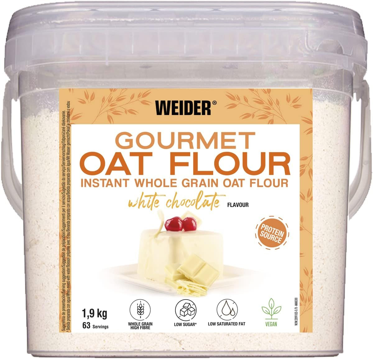 Weider Gourmet Płatki owsiane (1,9 kg) o smaku brownie. Pełnoziarniste płatki owsiane. Źródło białka o niskiej zawartości cukru.
