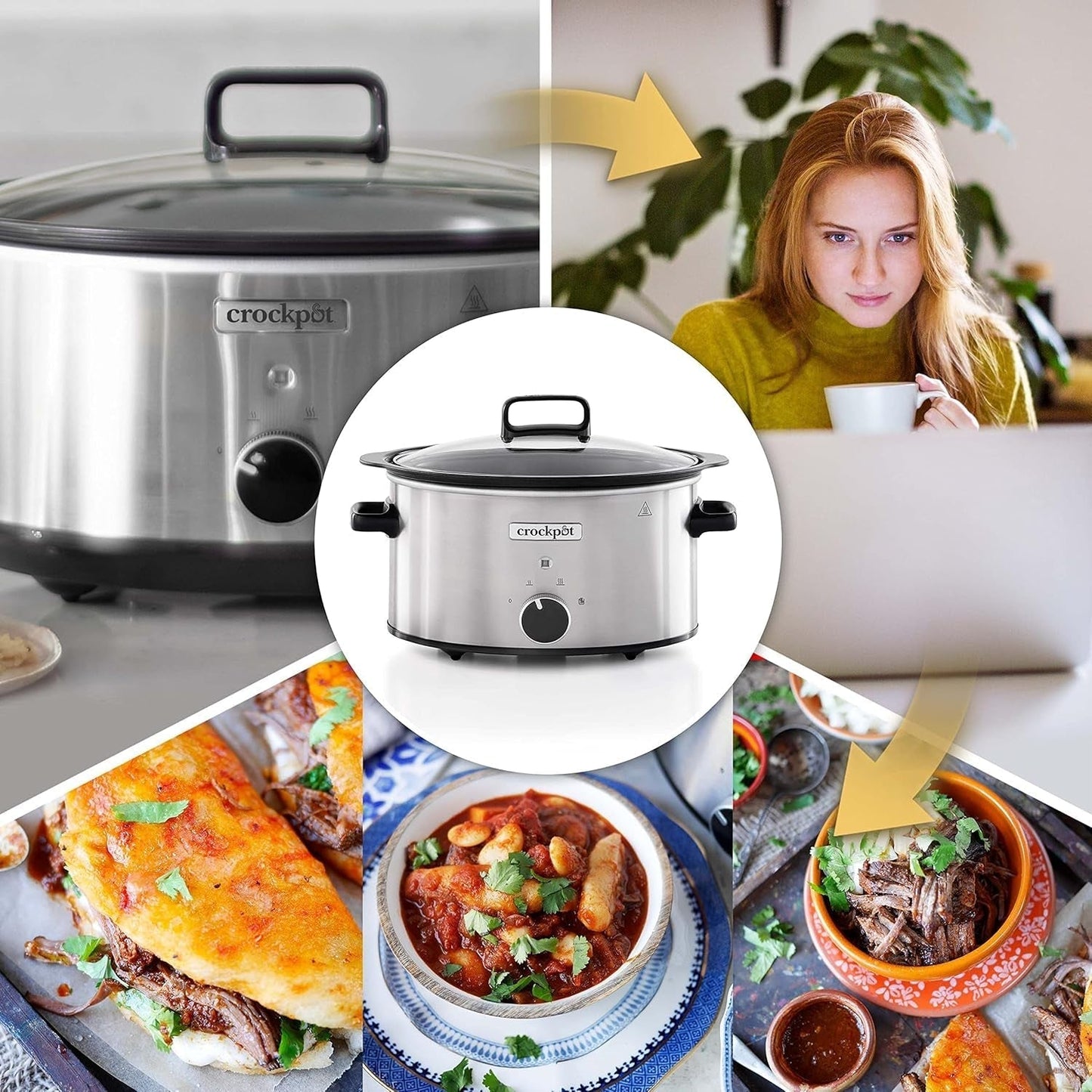 Wolnowar Crockpot,| 3,5 litra (3-4 osoby), pojemnik do smażenia mięsa i warzyw, Wolnowar ze stali nierdzewnej Naty Shop