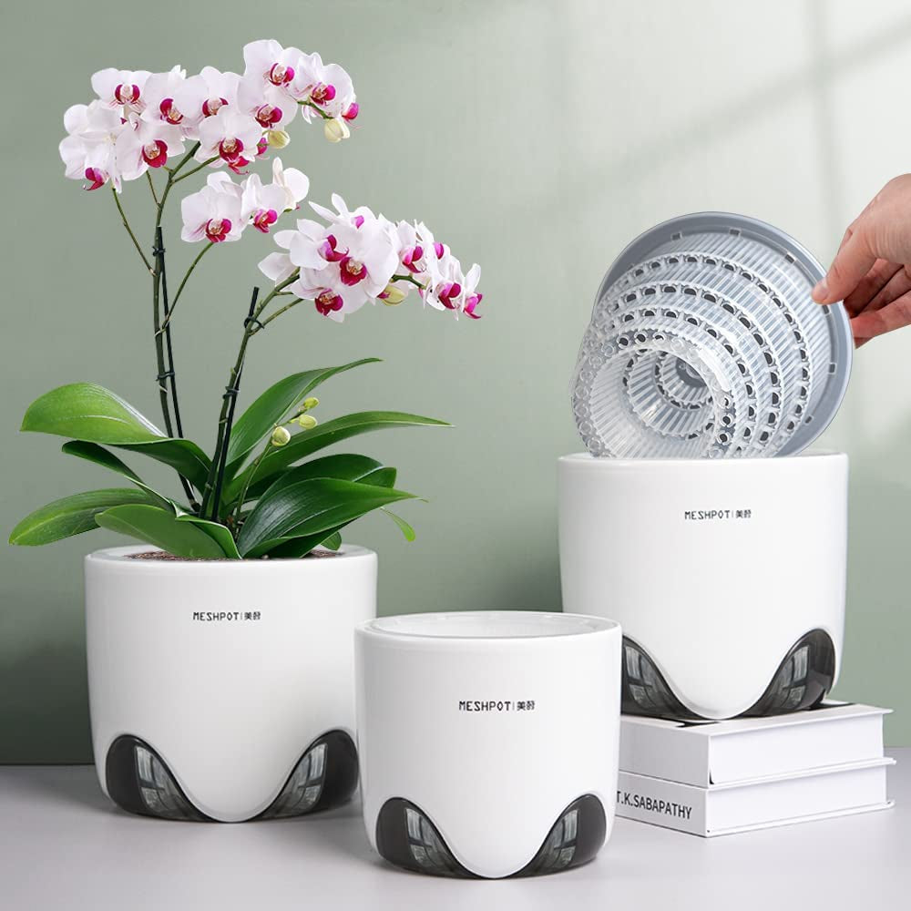 Doniczka do storczyków z otworami drenażowymi do przesadzania, doskonała cyrkulacja powietrza, 2 sztuki, dwuwarstwowe tworzywo sztuczne, ceramiczna doniczka do storczyków, przezroczysta doniczka do storczyków, dekoracyjna