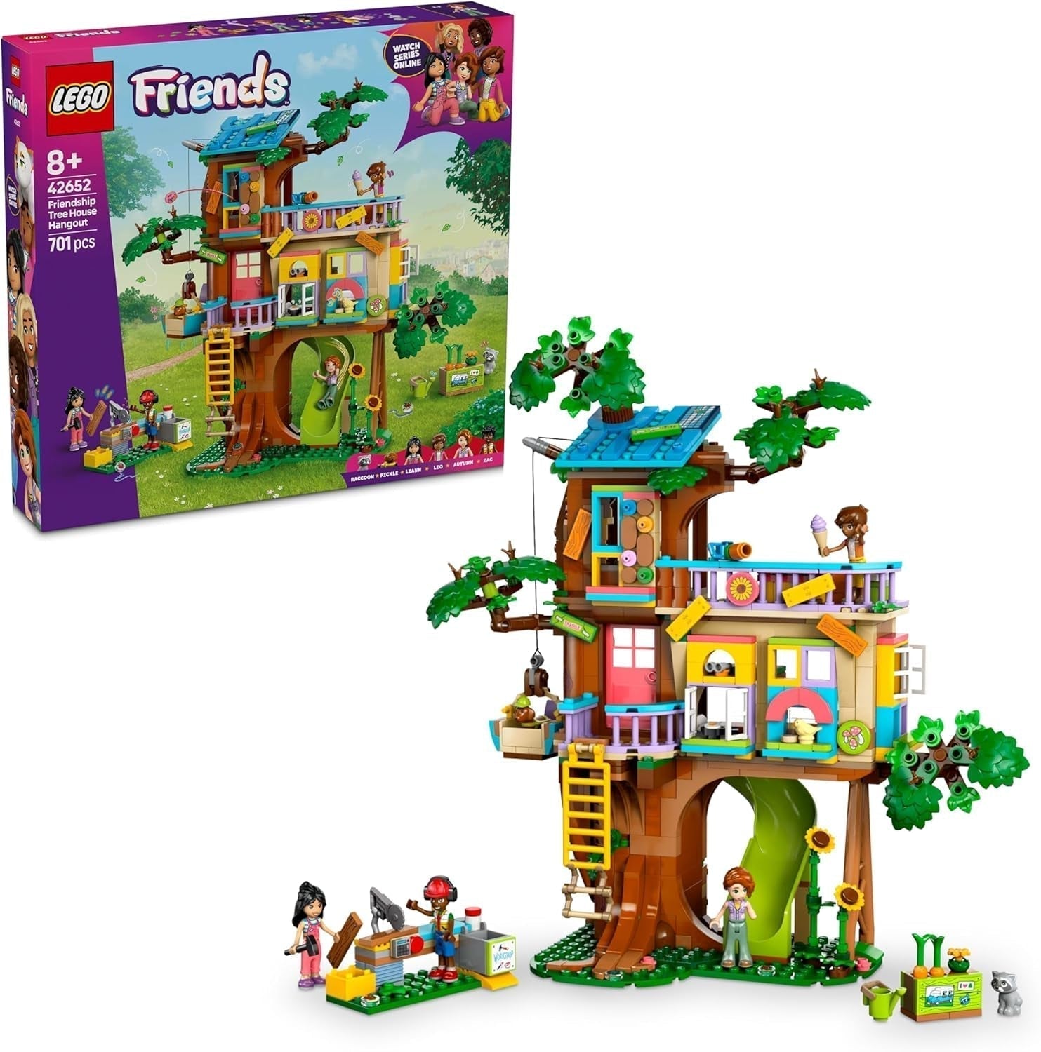 LEGO Friends Zestaw do budowania i zabawy domek na drzewie do odgrywania ról, domek zabaw dla 8-letnich dziewcząt, zestaw z 4 minifigurkami postaci i 2 figurkami zwierząt, pomysł na prezent dla dzieci 42652 zestawy do budowania Besuche den LEGO-Store Default Title