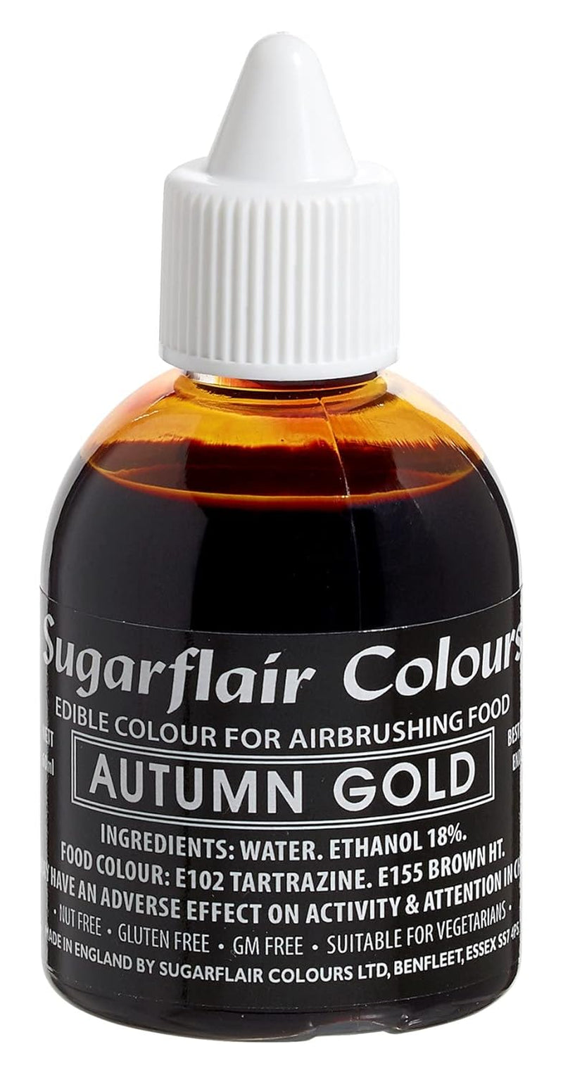 Sugarflair Airbrush Barwnik spożywczy Złociste złoto Jadalny płynny barwnik spożywczy Aerograf Farbowanie ciast Muffiny Lukier i dekorowanie ciast - 60ml