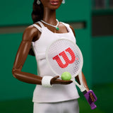Barbie Inspirująca seria dla kobiet Modna lalka Barbie Venus Williams z podpisanym mundurem i rakietą tenisową w zestawie z pudełkiem prezentacyjnym HRM49
