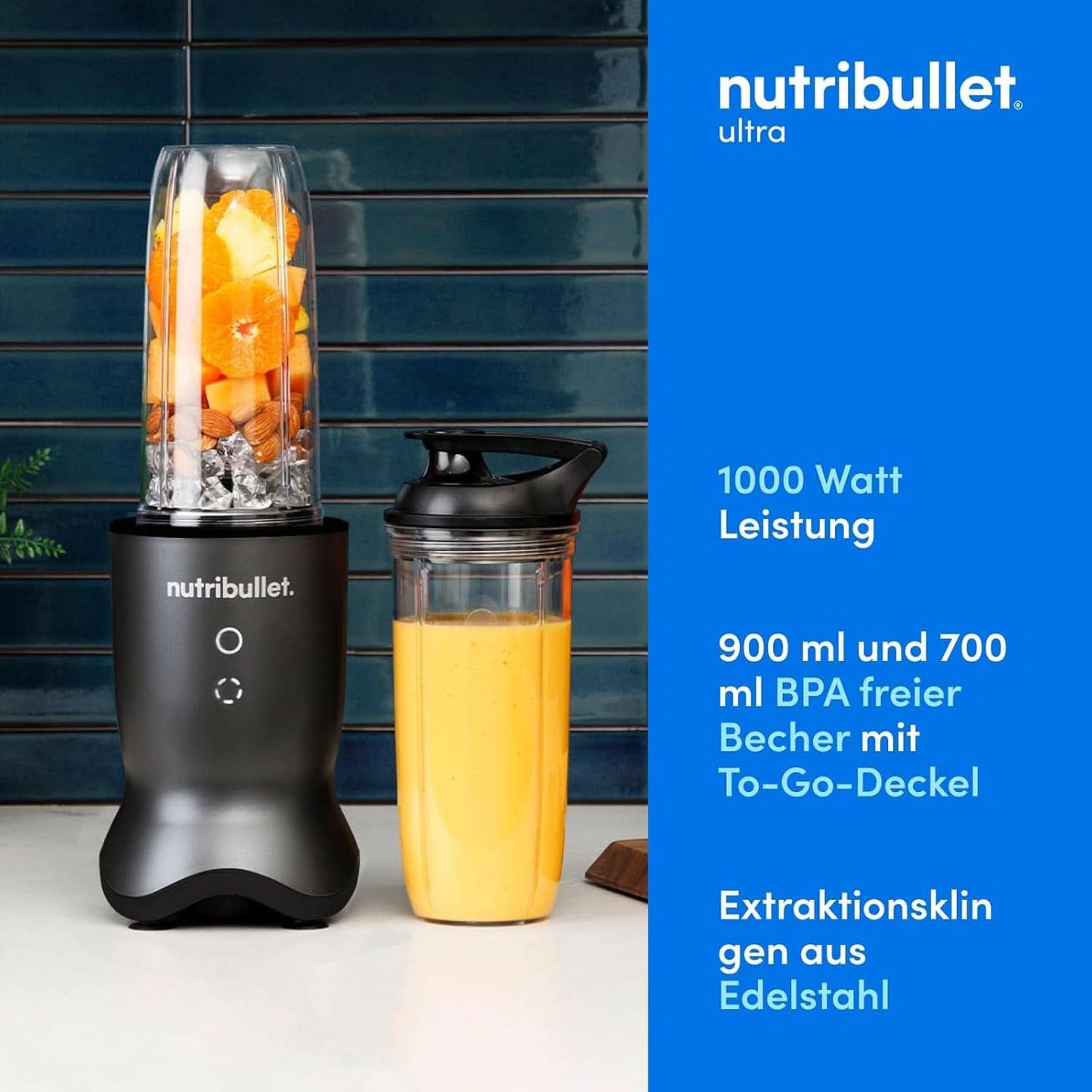 Blender osobisty Nutribullet, mikser Der Leistungsstärkste Mixer Für Eine porcja, silnik 1000 Watt Und Leiser, 900 ml Becher Aus Tritan Renew, Leuchtende Touch Bedienknöpfe, Dunkel Grau Bucatarie Naty Shop