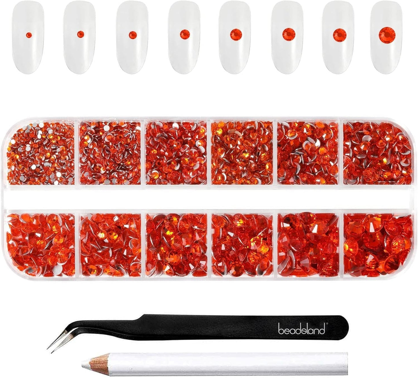 Beadsland 2500 szt. Glas Nailart Strasssteine ​​​​Kristall Flatback Edelsteine ​​​​Runde, ​​Für Handwerk Gemischt 8 Größen SS4 ~ SS30 Mit Picking Pinzette Und Stift (Kristall Weiss)