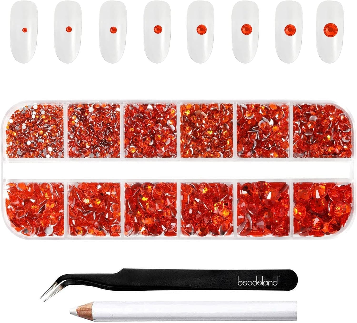 Beadsland 2500 szt. Glas Nailart Strasssteine ​​​​Kristall Flatback Edelsteine ​​​​Runde, ​​Für Handwerk Gemischt 8 Größen SS4 ~ SS30 Mit Picking Pinzette Und Stift (Kristall Weiss)