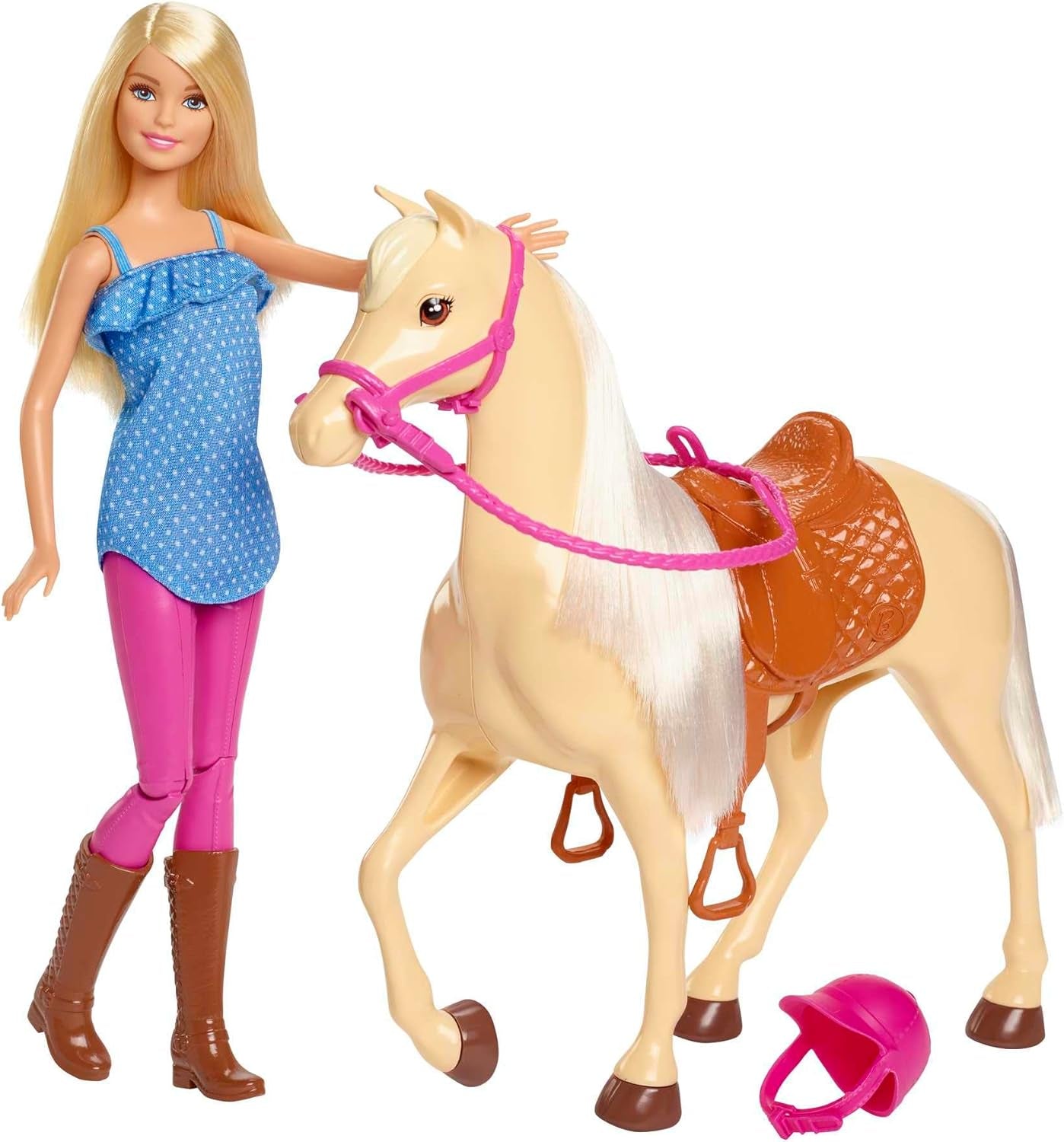 Lalka Barbie i zabawka w kształcie konia, akcesoria do jazdy konnej, zawiera 1 lalkę i 1 konia, nadaje się na prezent dla dzieci w wieku 3 lat i starszych, FXH13