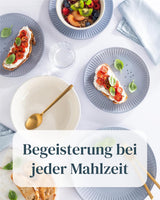 Zestaw ceramicznych naczyń stołowych na 6 osób, Hygge, 24 sztuki. ZWYCIĘZCA TESTU Marzycielska skandynawska kamionkowa zastawa stołowa Zestaw misek i talerzy Serwis obiadowy na 6 zestawów naczyń obiadowych Pure Living w kolorze szaro-niebieskim