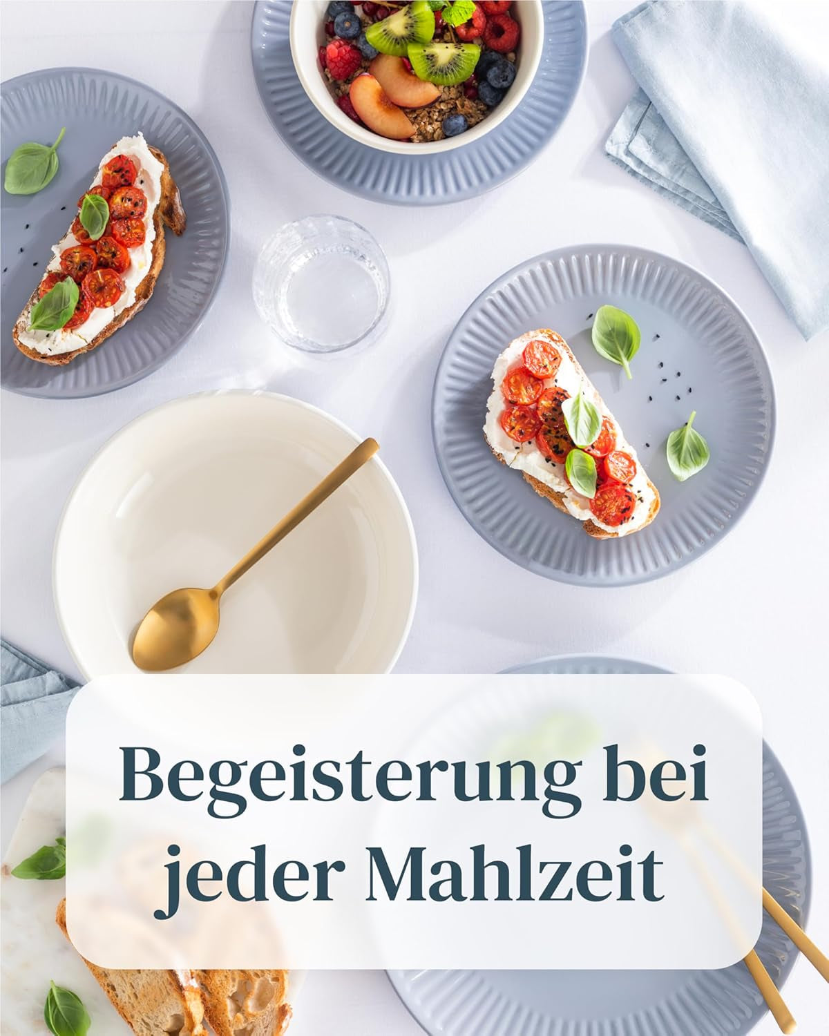 Zestaw ceramicznych naczyń stołowych na 6 osób, Hygge, 24 sztuki. ZWYCIĘZCA TESTU Marzycielska skandynawska kamionkowa zastawa stołowa Zestaw misek i talerzy Serwis obiadowy na 6 zestawów naczyń obiadowych Pure Living w kolorze szaro-niebieskim