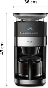 Ekspres do kawy Krups KM8328 Mielić za pomocą młynka | Timer 24-godzinny | Pojemnik na ziarno 180 g | Pojemność 1,25 l na aż 15 filiżanek kawy | Funkcja automatycznego wyłączania | 3 ustawienia mielenia | Czarny