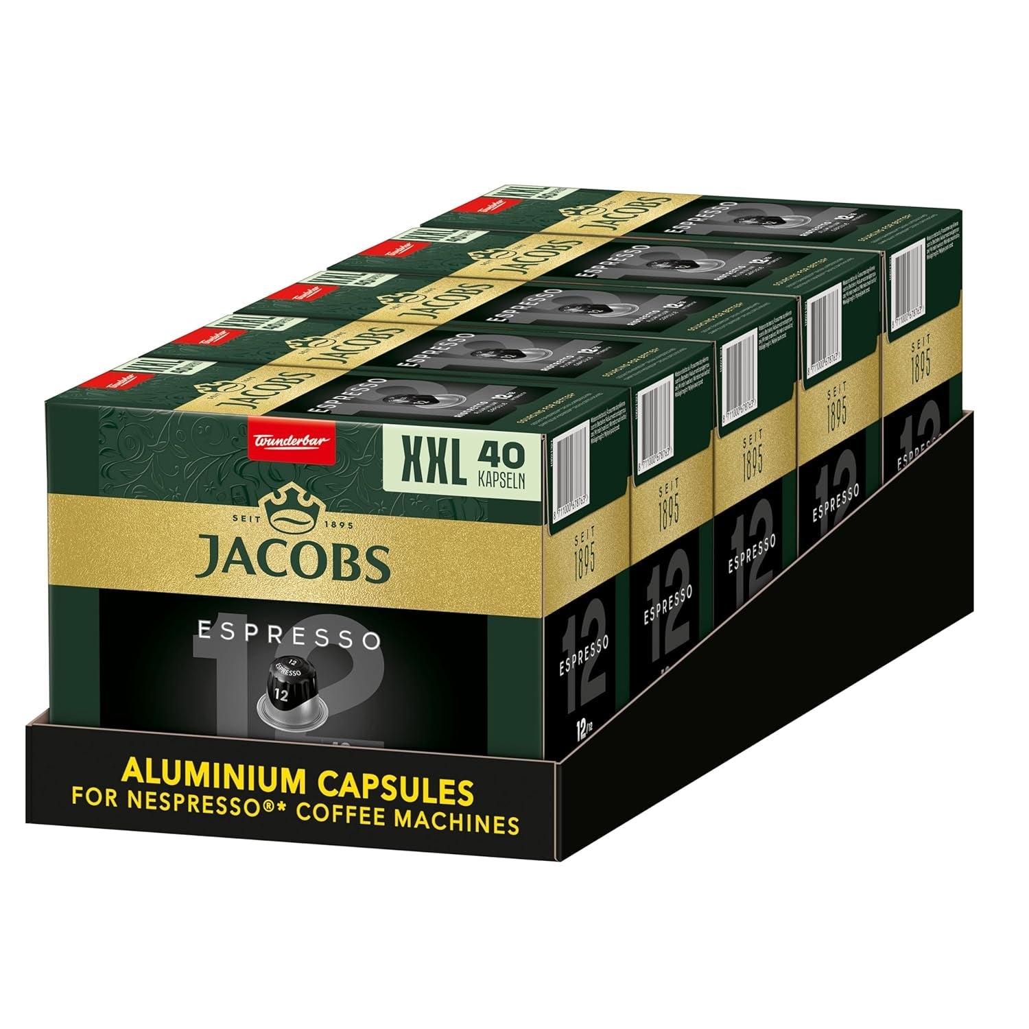 Jacobs Kaffeekapseln Espresso Ristretto, Megapack XXL, Intensität 12/12, 5 x 40 Getränke, kompatybilna z Nespresso* Kaffee Kapseln, 200 Kapseln