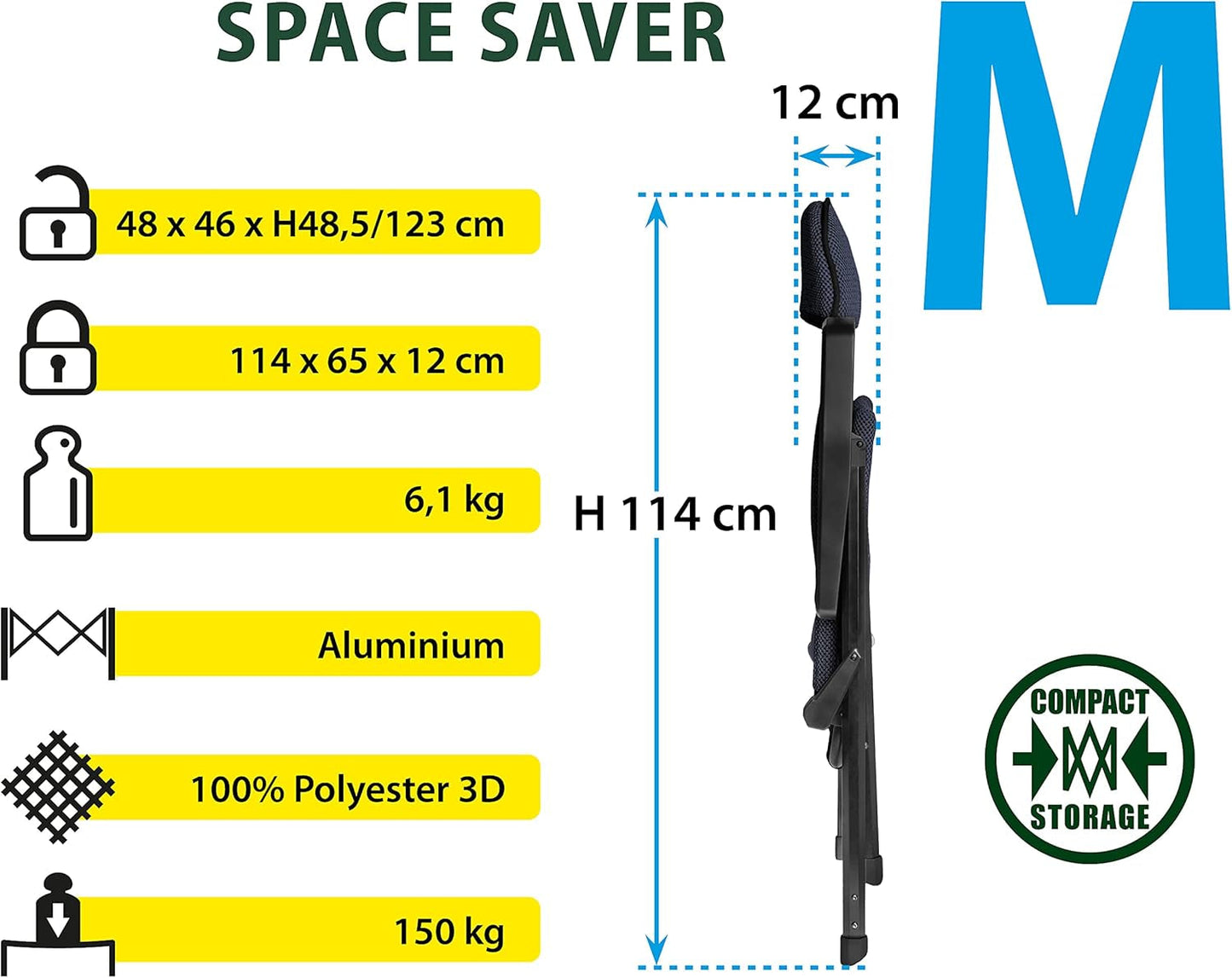 BRUNNER Rebel PRO (S-M-L) Krzesło składane na kemping, do ogrodu, na patio Wykonane z aluminium, regulowane w 5 pozycjach, nośność do 150 kg, wysokie oparcie, czarne lub niebieskie Poduszki podróżne Naty Shop