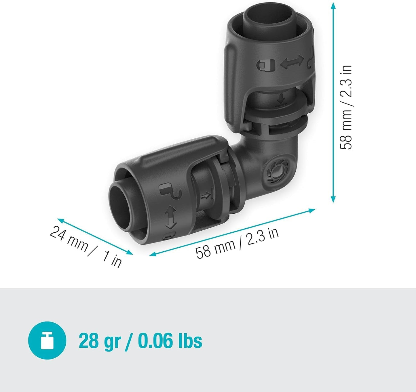 Gardena System nawadniania mikrokroplowego, element L 13 mm (1/2"): złącze rurowe do odwracania rur zasilających 13 mm, montaż bez użycia narzędzi, wielokrotnego użytku (13202-20)