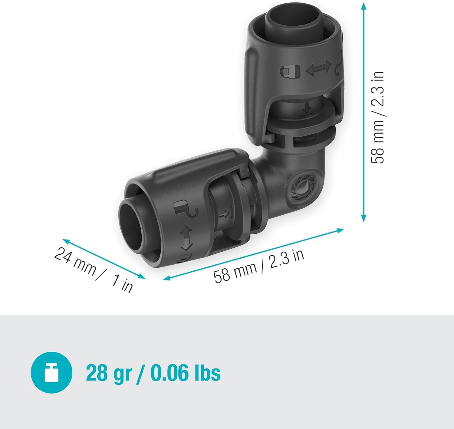 Gardena System nawadniania mikrokroplowego, element L 13 mm (1/2"): złącze rurowe do odwracania rur zasilających 13 mm, montaż bez użycia narzędzi, wielokrotnego użytku (13202-20)