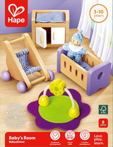 Hape Baby Room - drewniany zestaw do pokoju lalek, mebelki dla lalek, akcesoria do domku dla lalek dla maluchów, miniaturowy pokój dziecięcy z huśtawką i akcesoriami, 3-letnie odgrywanie ról