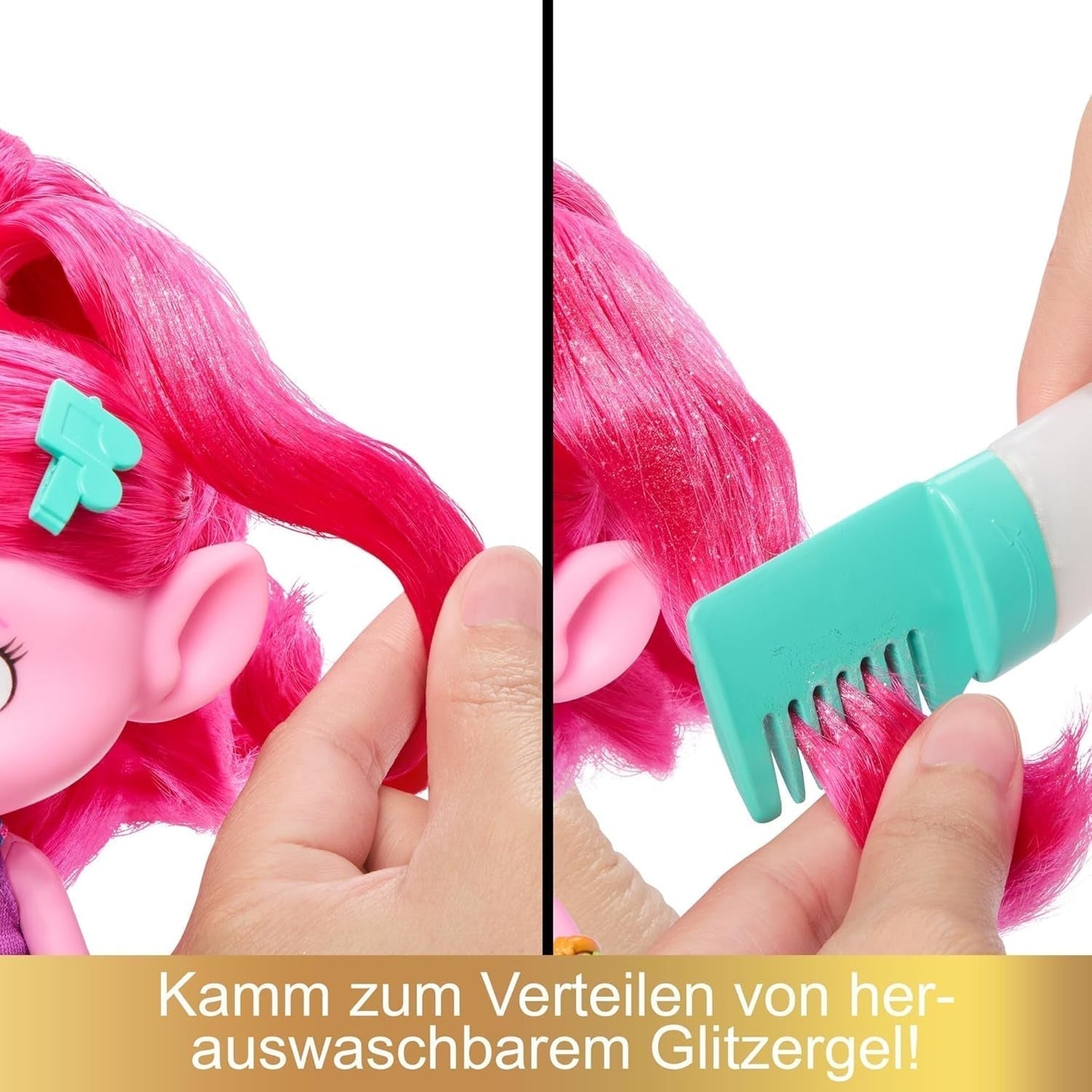 Mattel DREAMWORKS TROLLS Together Strong - smaczna lalka Queen Poppy Fashion - ponad 15 akcesoriów, brokatowy grzebień, zmywalny brokatowy żel, dla dzieci w wieku 3+, lalki HNF25 Naty Shop