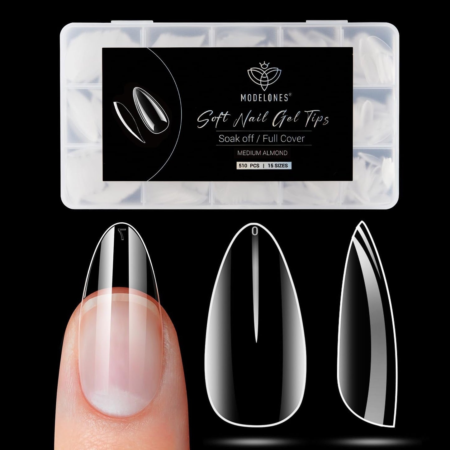 Modelones Tipsy 510 sztuk - Zestaw Tipsów Full Cover, Zestaw Tips Żelowych, Tipsy z żywicy PMMA do polerowania, Sztuczne paznokcie do klejenia na Nail Art DIY, Short Squoval