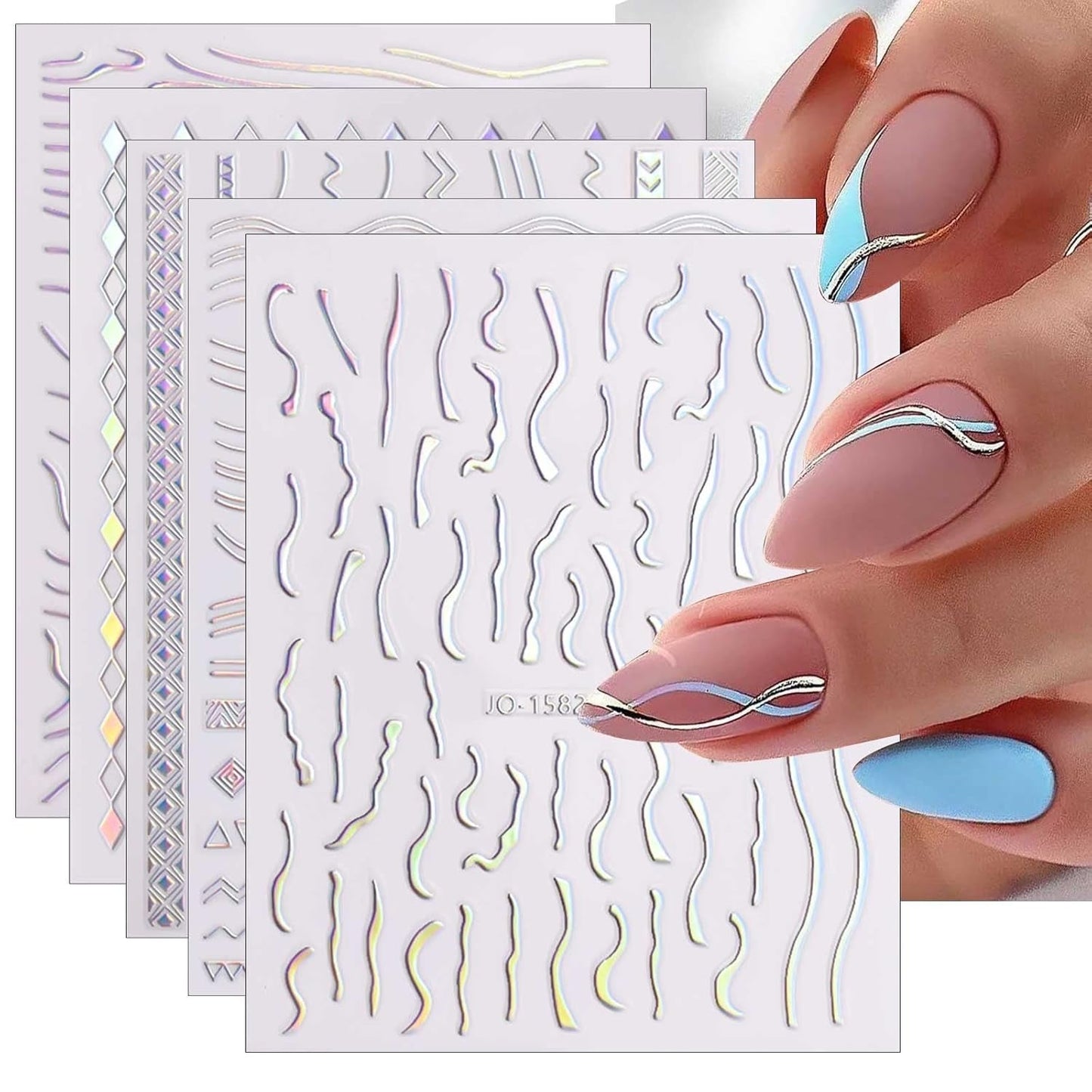 JMEOWIO Nagelsticker Aurora 12 Blatt Nail Art Naklejka Selbstklebend Nagelaufkleber Holografisch Dekoration Nageldesign Zubehör