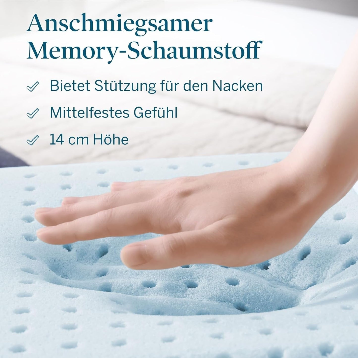 Poduszka LUCID z pianki memory z żelem 40x60 cm - oddychająca - efekt chłodzący - poszewka nadająca się do prania - poduszka z certyfikatem Oeko-Tex, biała
