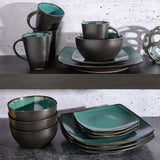 Gibson 99813.16R Elite Soho Lounge Reactive Glaze 4-osobowy zestaw naczyń obiadowych, 16-częściowy, niebiesko-zielony/czarny efekt dwukolorowy