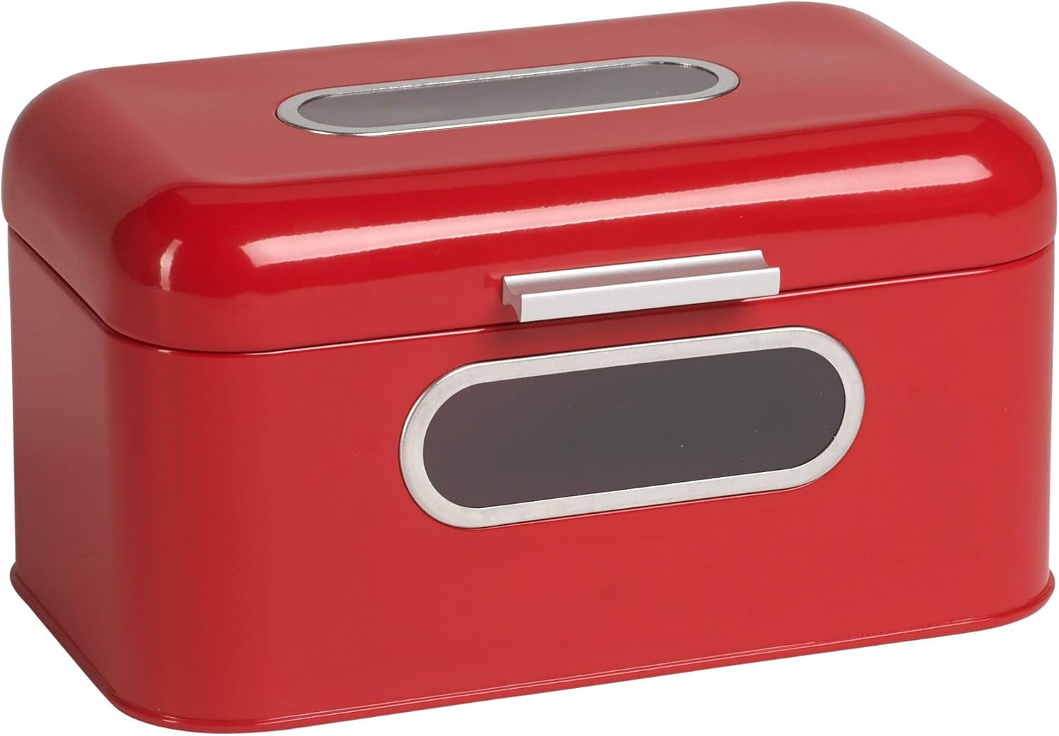 ECHTWERK Retro metalowy kosz na chleb z okienkiem i pokrywką, zestaw 3 eleganckich pudełek do przechowywania, pojemność 1,4 l, czerwone pudełka do przechowywania żywności Naty Shop Red S Single
