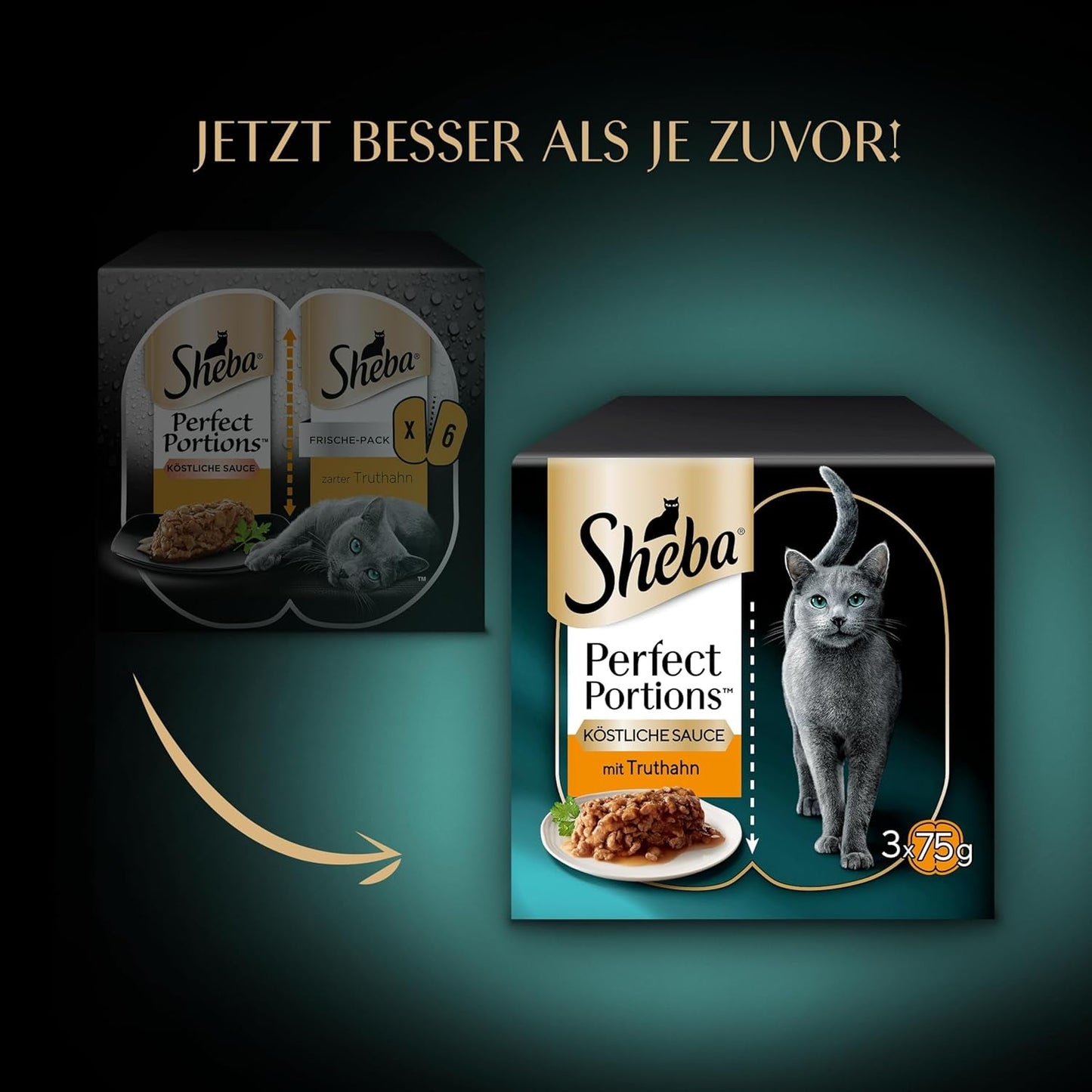SHEBA Perfect PORTIONS sos dla kotów z indykiem 8 x 3 x (2 x 375g)