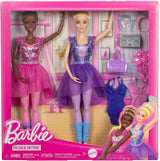 Barbie Ballettstudio Set z 2 Puppen i 9 Zubehörteilen, blond i brunetka Ballerina-Modepuppen z australijskim strojem i zum Tanzmotto passten Teilen, HXC37, [Multicolor]