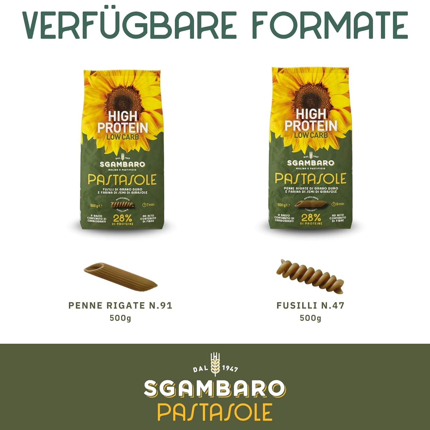 PASTASOLE, Penne Rigate mit Hartweizengriess aus 100% italienischem Anbau und Sonnenblumenkernmehl - 500g - Wysokobiałkowe, Niskowęglowodanowe, Hoher Balaststoffgehalt
