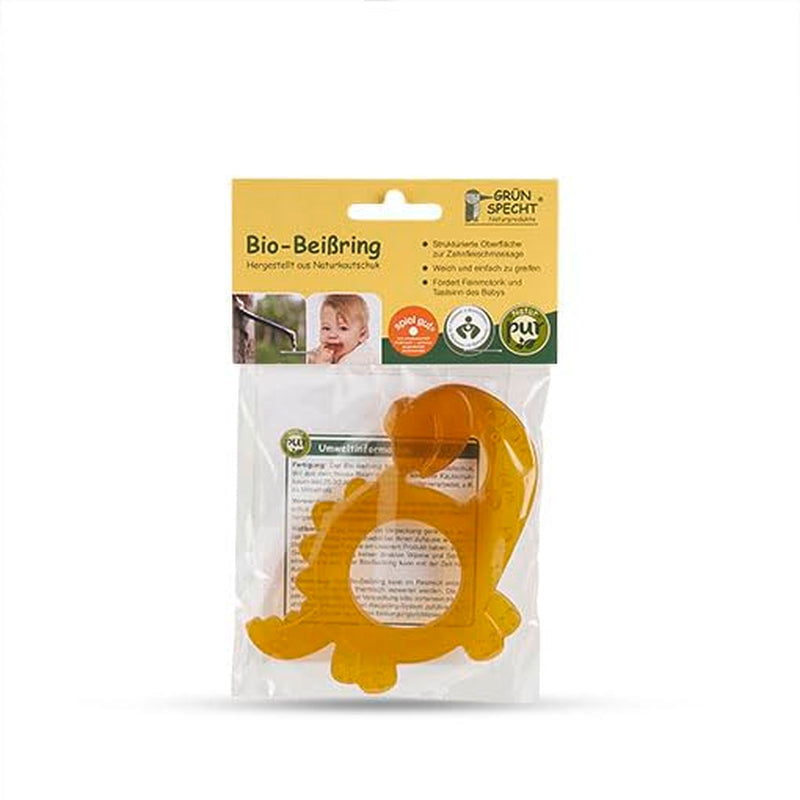 GRÜNSPECHT Organiczny gryzak do gryzienia Kauczuk naturalny dla ząbkujących dzieci, masuje dziąsła, nie zawiera BPA, miękki, wspomaga motorykę małą, wzór dinozaura (639-V1)