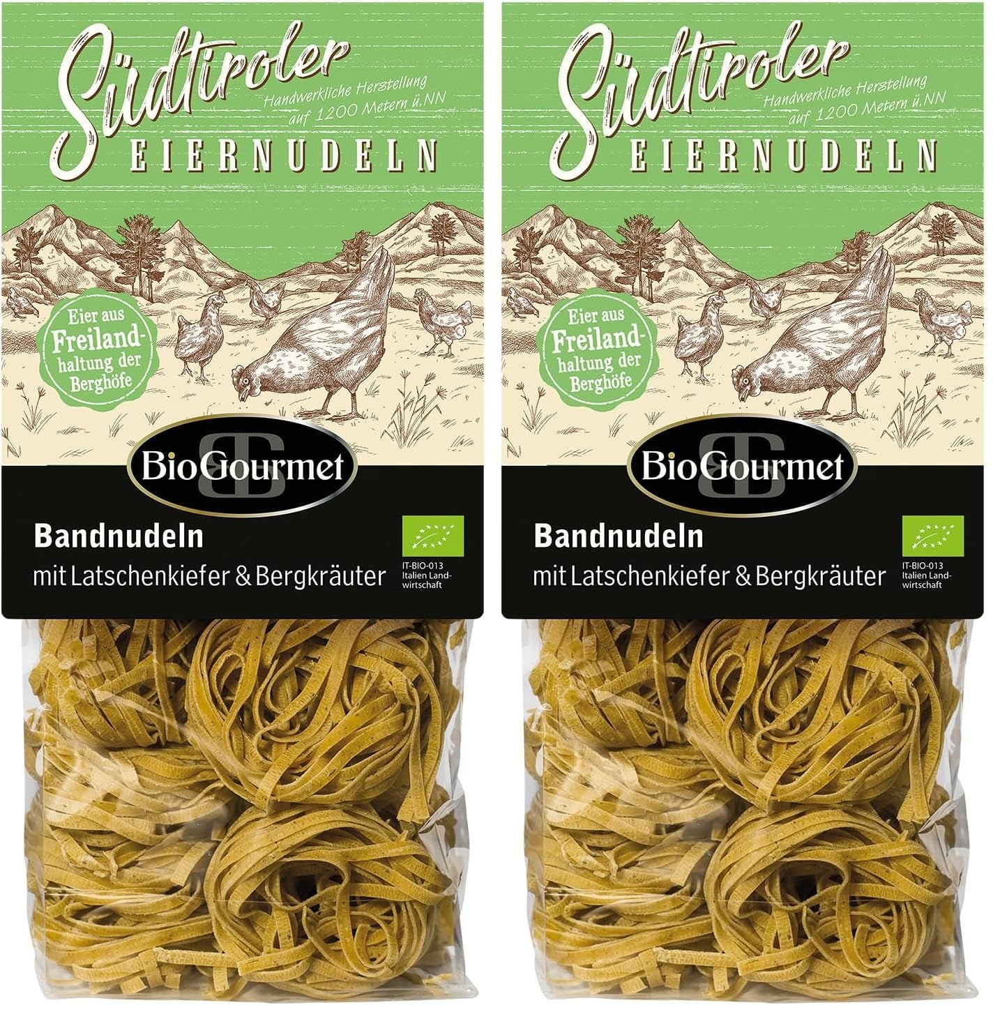 Makaron wstążkowy BioGourmet z Schüttelbrot z Południowego Tyrolu (ChOG) | Solony i aromatyzowany makaron jajeczny z prawdziwą drobinką z Południowego Tyrolu | 1 x 250 g Bio