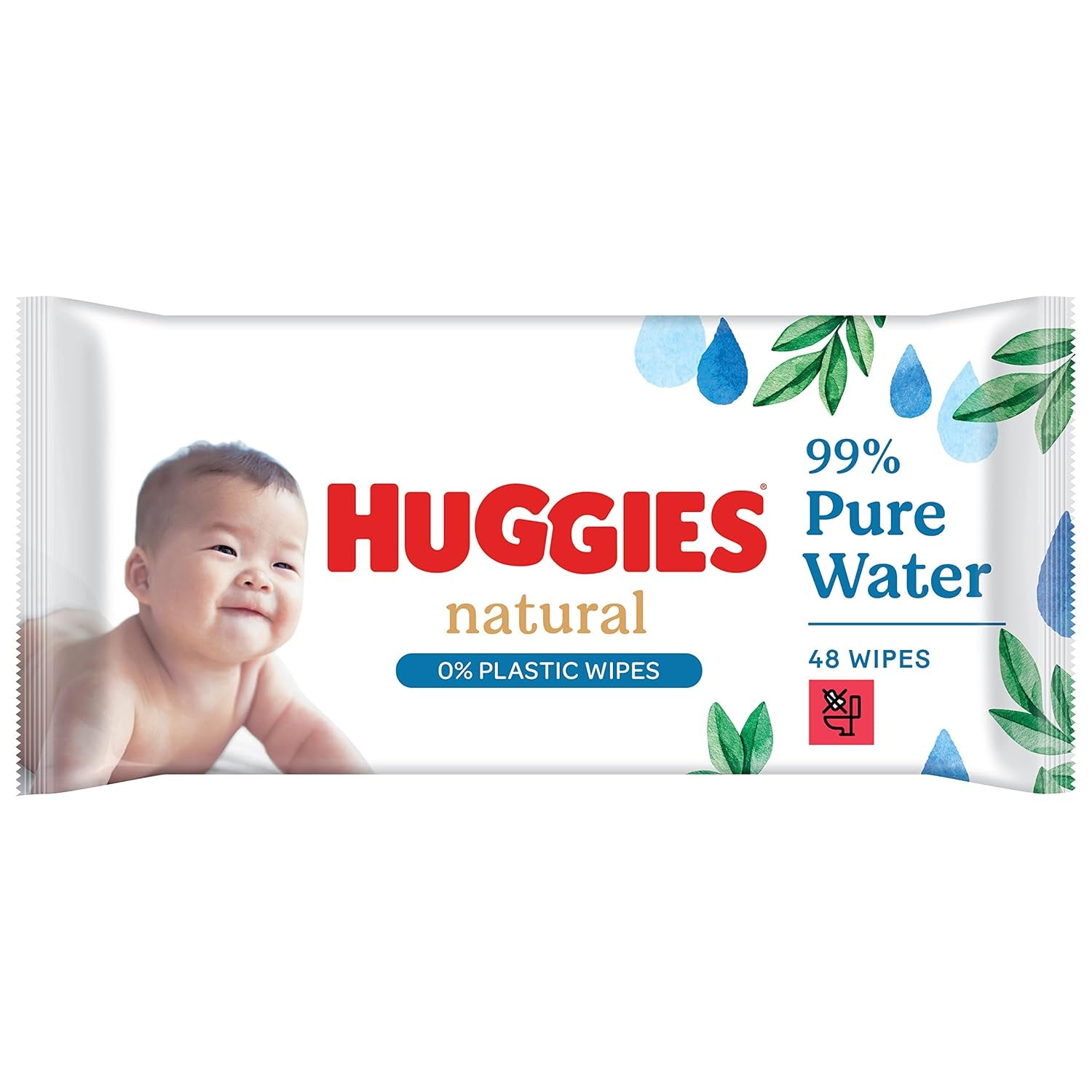 Huggies Biodegradowalne, naturalne chusteczki nawilżane dla wrażliwych dzieci, 8 x 48 chusteczek, opakowanie zbiorcze