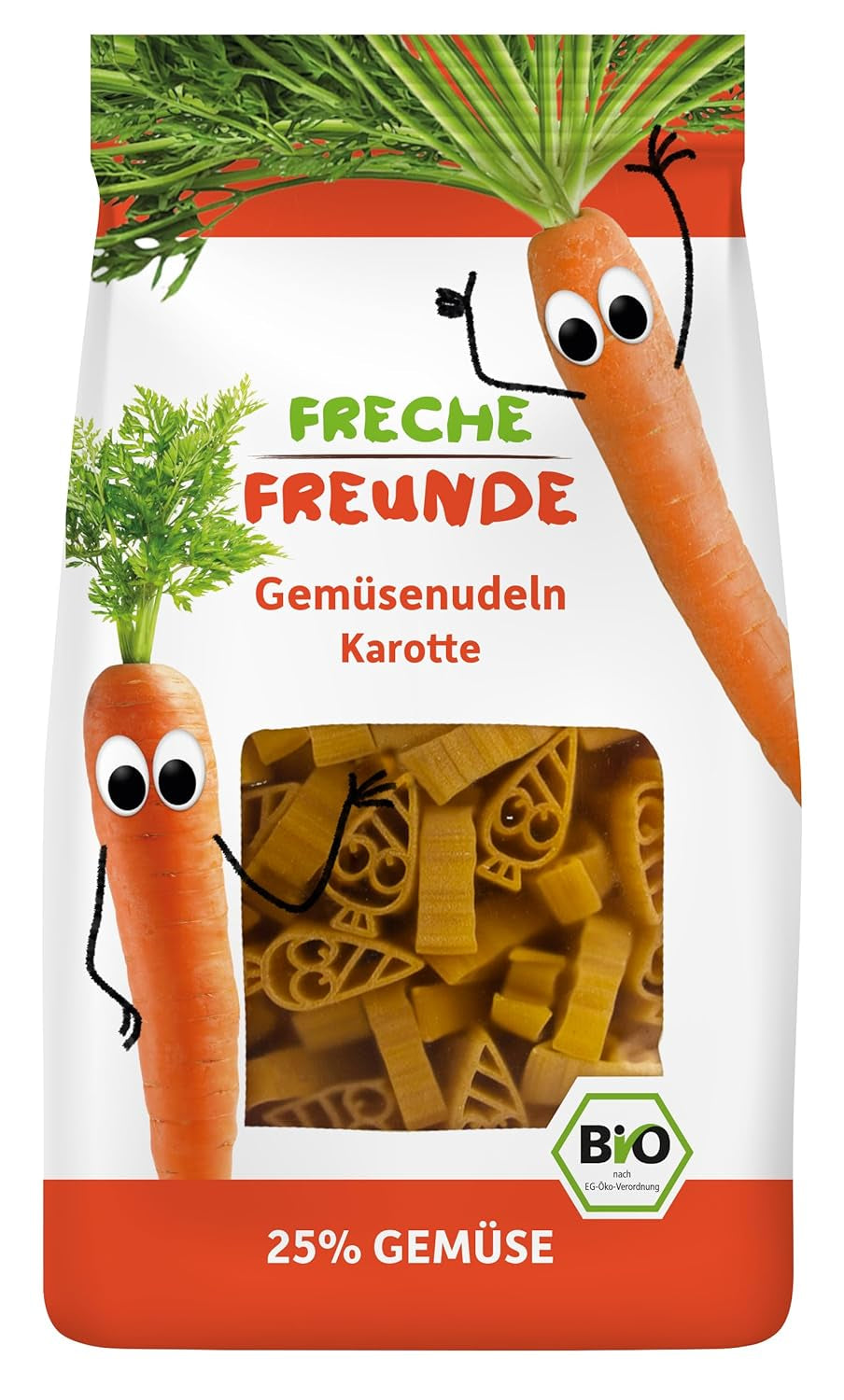 Freche Freunde Organiczny makaron warzywny „Marchew” 25% zawartości warzyw Wegański 6 opakowań (6 x 300 g)