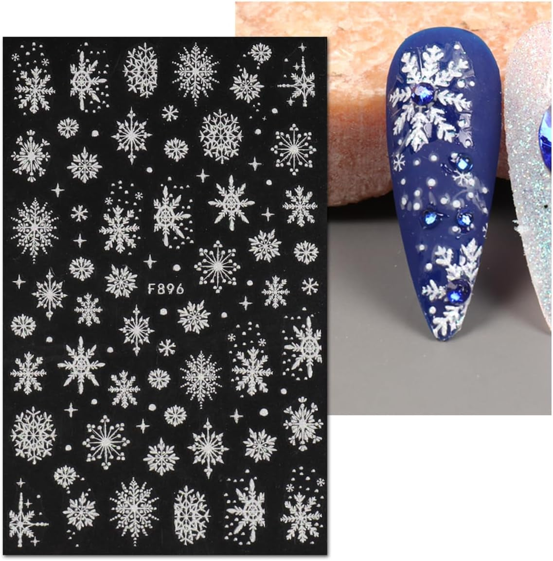 JMEOWIO Nagelsticker Weihnachten Weiß Glitter 8 Blatt Nail Art Naklejka Selbstklebend Nagelaufkleber Schneeflocke Zimowe wakacje Dekoracja Nageldesign Zubehör