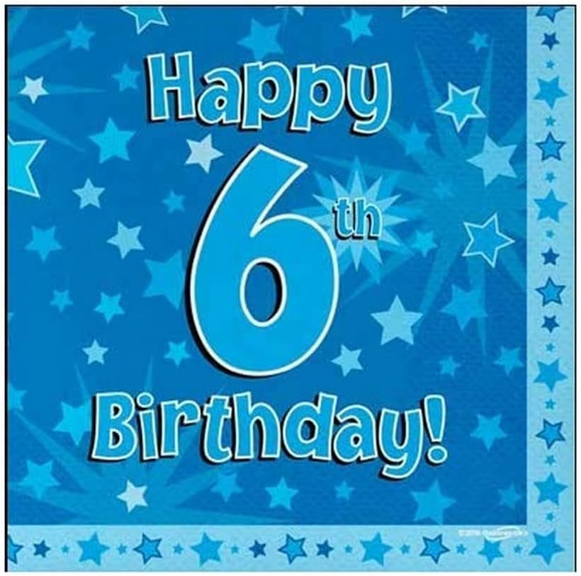 Serwetki Happy 6. urodziny, niebieskie, 33 cm x 33 cm, 3 warstwy, 16 sztuk