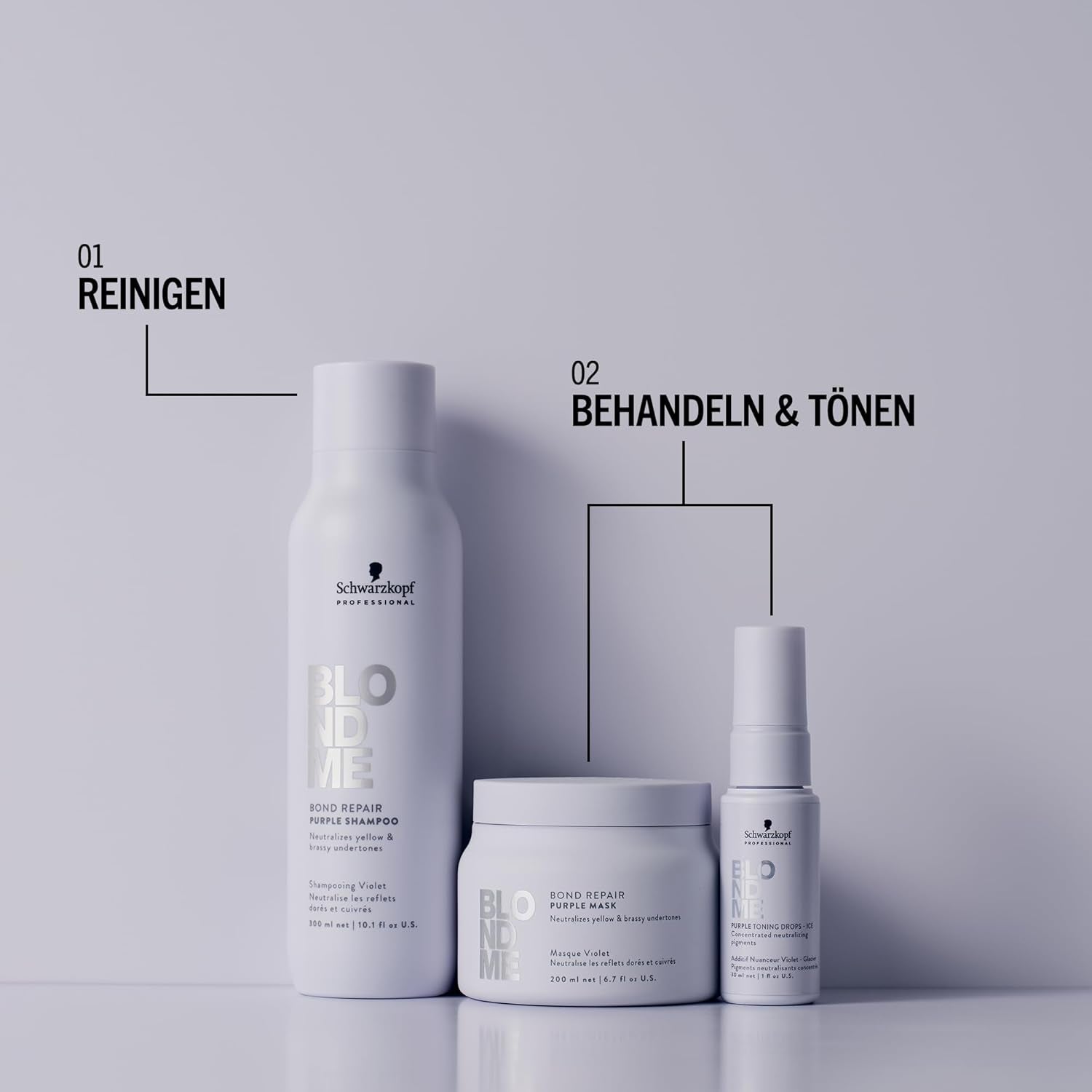 Schwarzkopf Professional BLONDME Bond Repair Purple Mask Maska do włosów chłodnych Neutralizuje żółte odcienie do włosów farbowanych, rozjaśnianych i jasnych Głęboko odżywiająca i wzmacniająca maska do włosów 200 ml Naty Shop